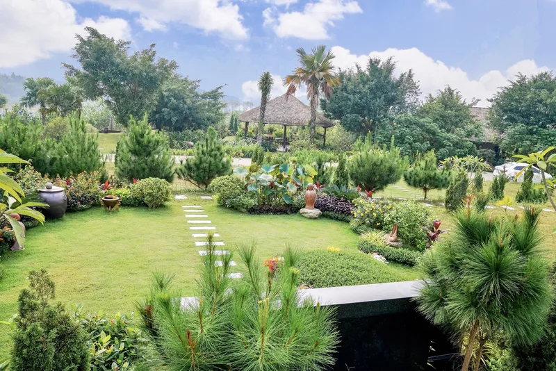 Khuôn viên gia tộc với nhiều tiểu cảnh cây xanh tại Công viên Thiên Đức