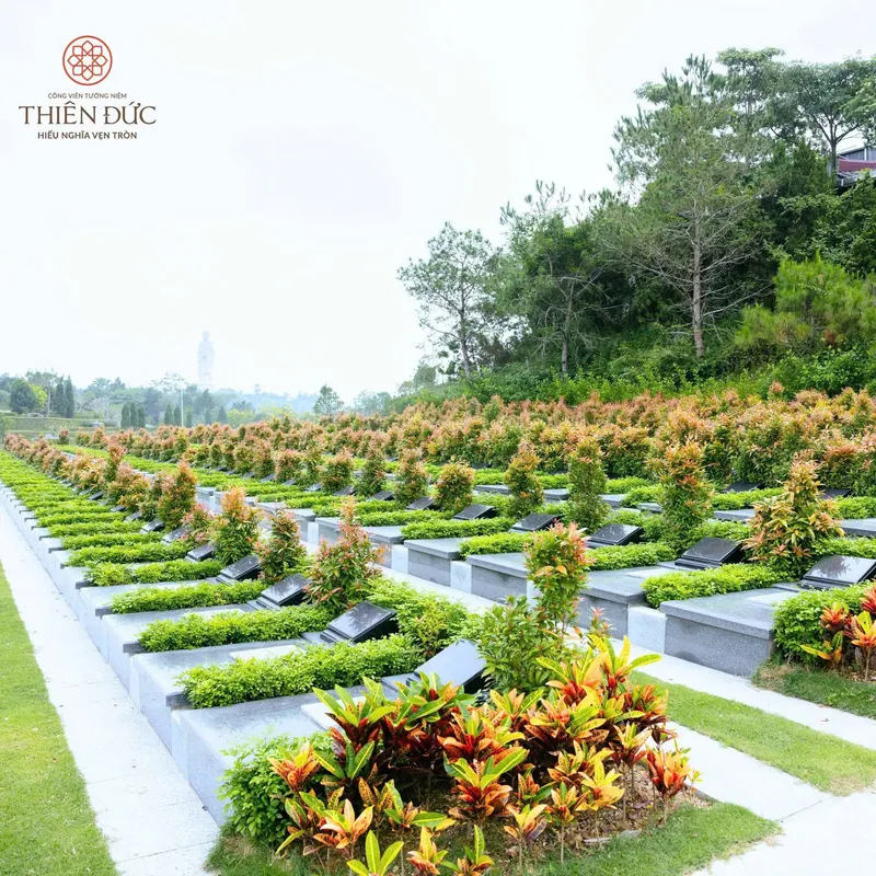 Dãy mộ đơn, mộ đôi xây sẵn bằng đá granite tại Công viên Thiên Đức