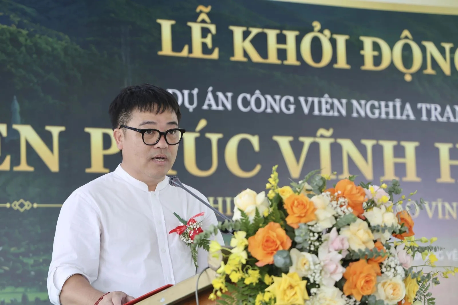 Đại diện đối tác chiến lược phát biểu tại lễ khởi động dự án Thiên Phúc Vĩnh Hằng Viên